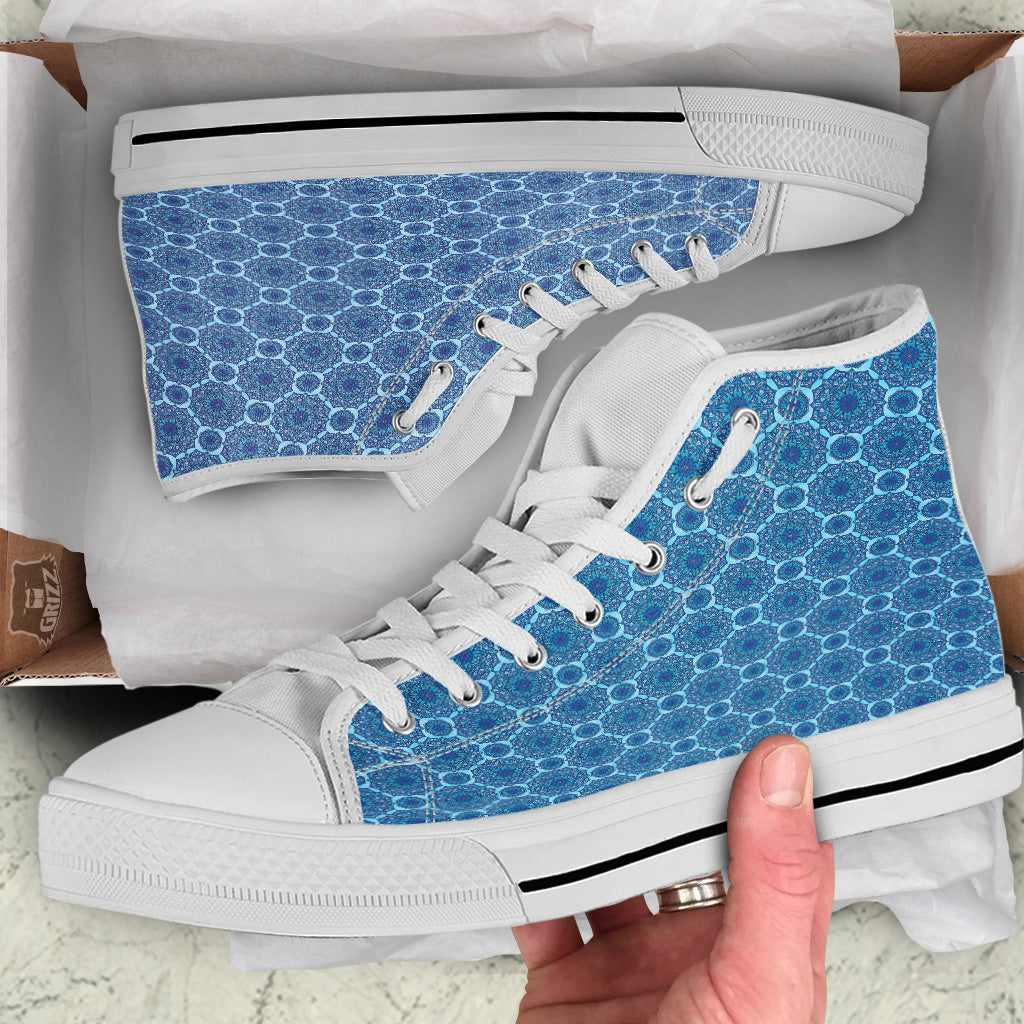 Winter Mandala Blue Print White High Top Shoes-grizzshop