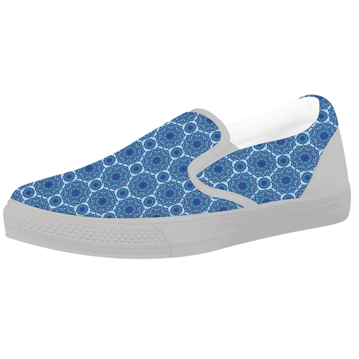 Winter Mandala Blue Print White Slip On Shoes-grizzshop