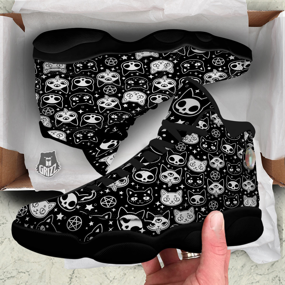Witch And Ghost Black White Print Pattern Black Basketball Shoes-grizzshop