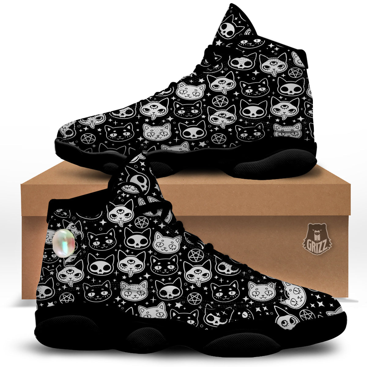 Witch And Ghost Black White Print Pattern Black Basketball Shoes-grizzshop