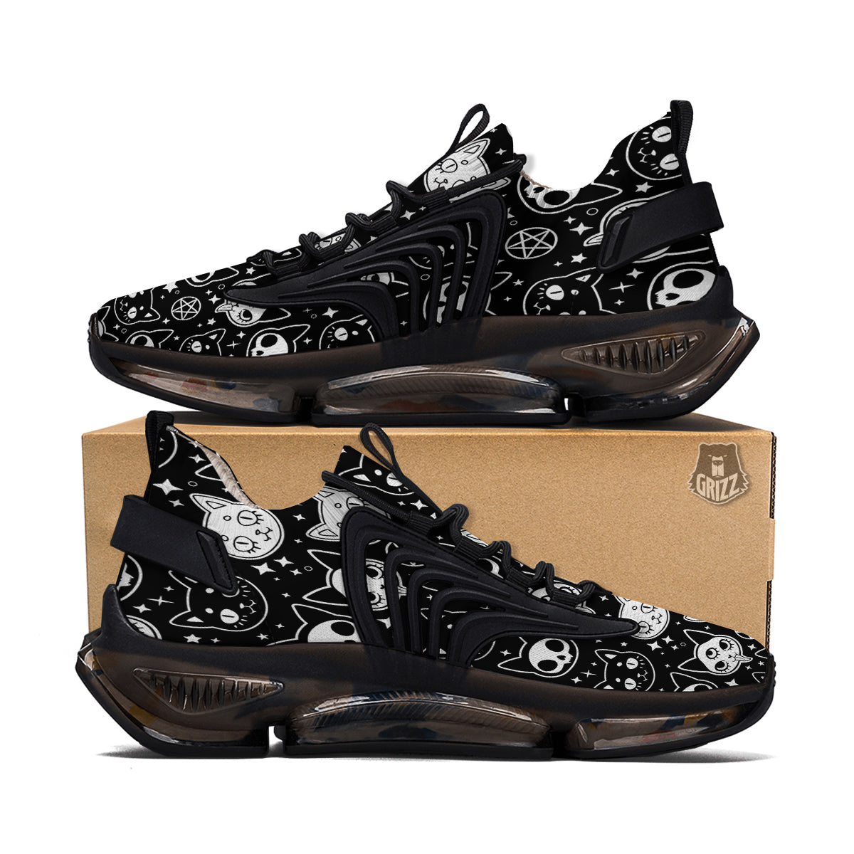 Witch And Ghost Black White Print Pattern Black Gym Shoes-grizzshop