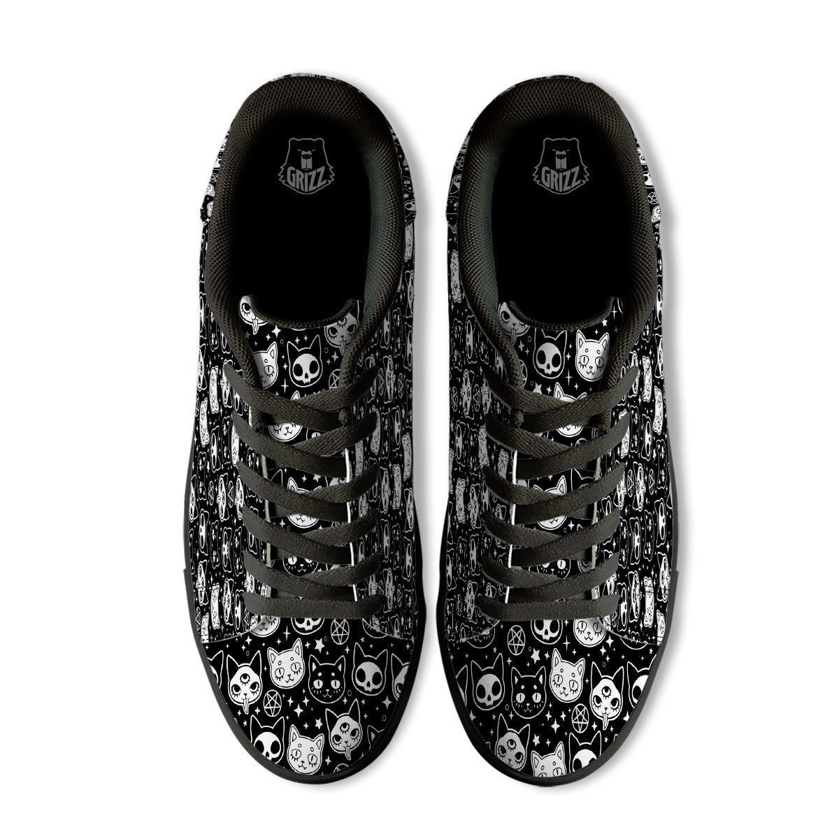 Witch And Ghost Black White Print Pattern Black Low Top Sneakers-grizzshop