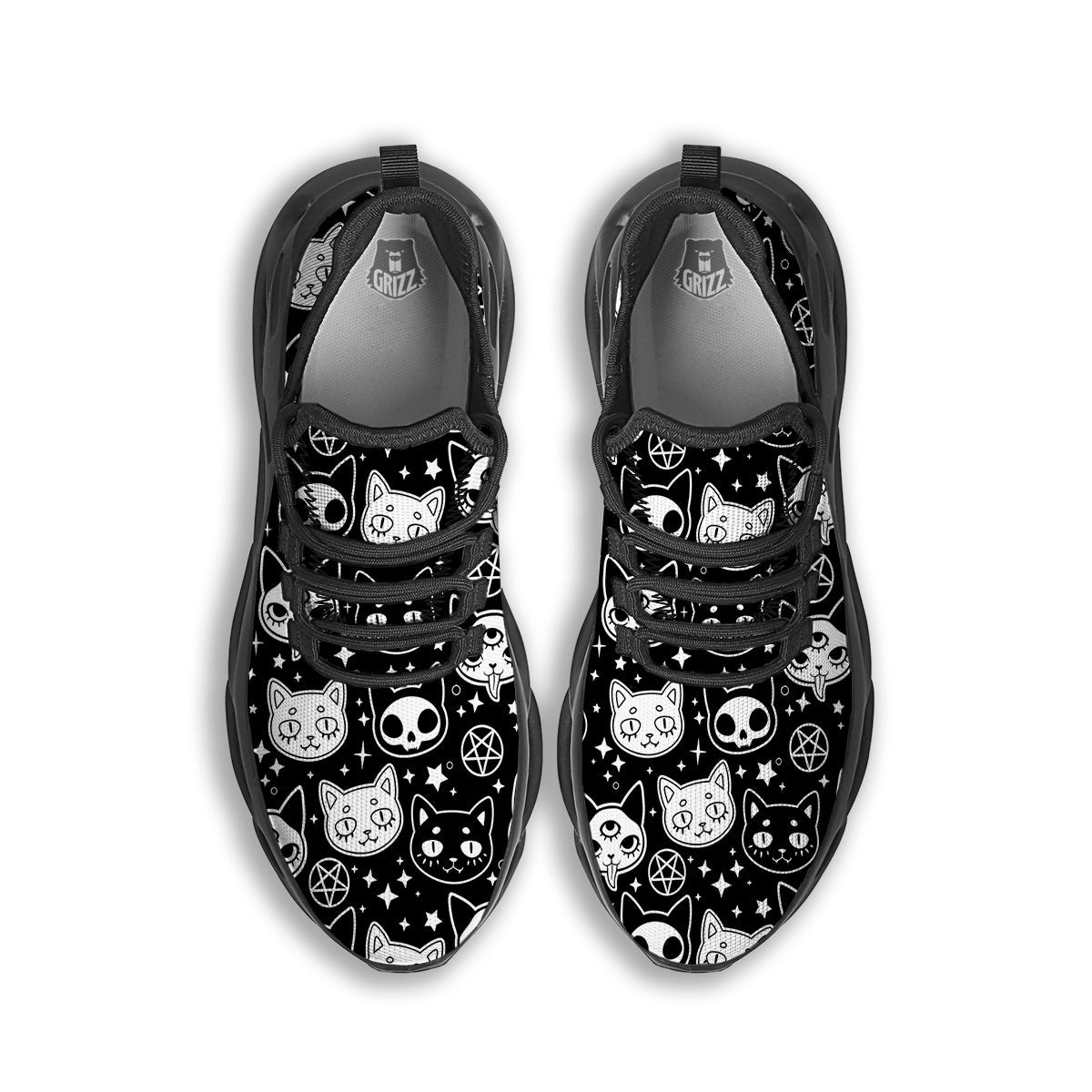 Witch And Ghost Black White Print Pattern Black Running Shoes-grizzshop