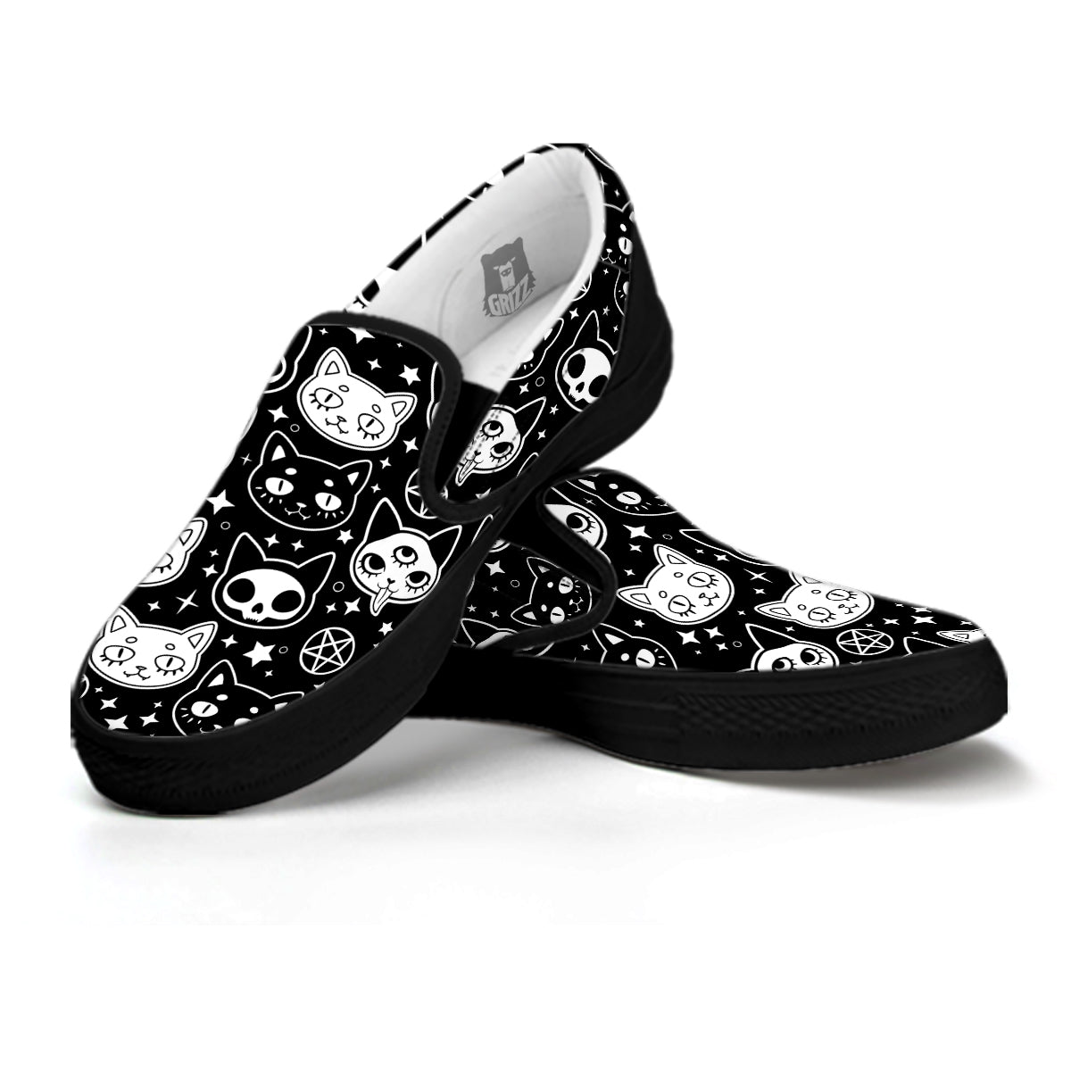 Witch And Ghost Black White Print Pattern Black Slip On Shoes-grizzshop