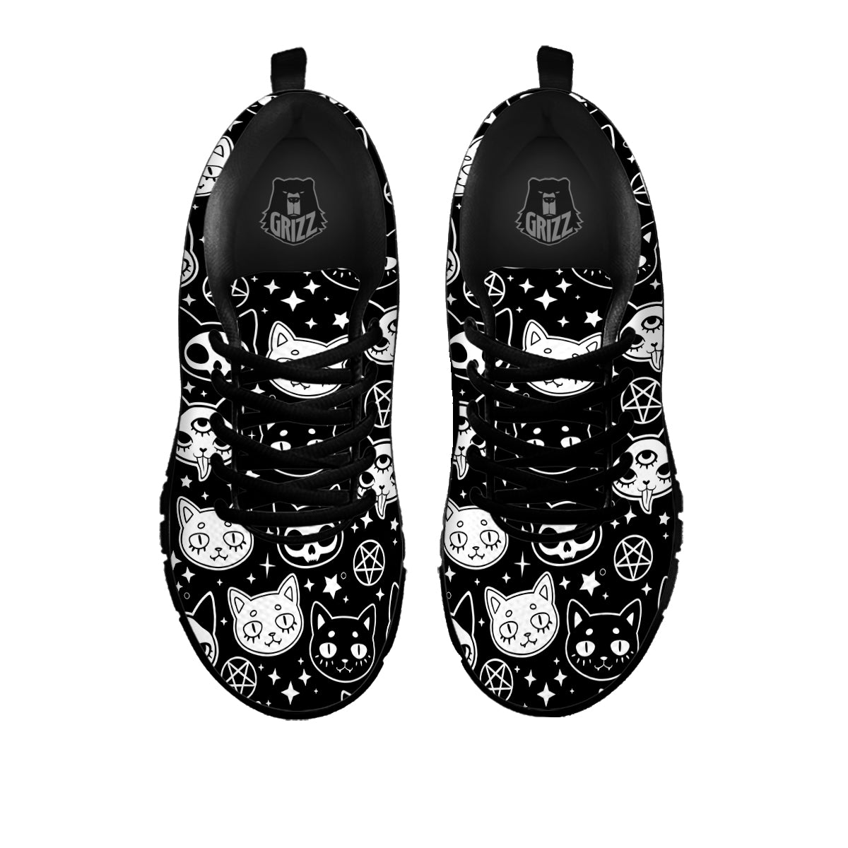 Witch And Ghost Black White Print Pattern Black Sneaker-grizzshop
