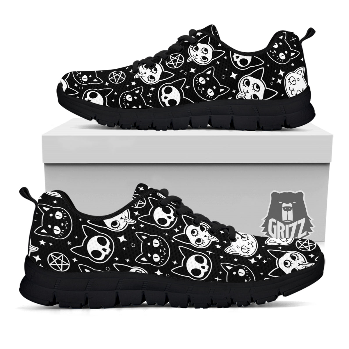 Witch And Ghost Black White Print Pattern Black Sneaker-grizzshop