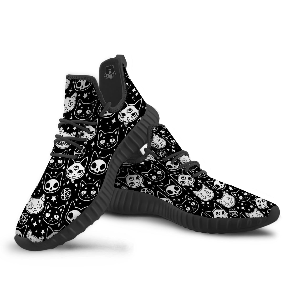 Witch And Ghost Black White Print Pattern Black Walking Shoes-grizzshop