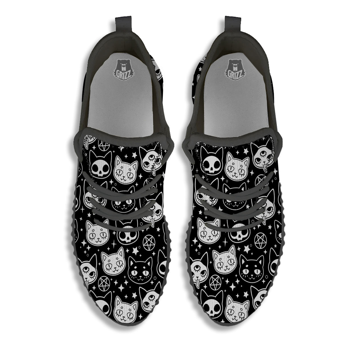 Witch And Ghost Black White Print Pattern Black Walking Shoes-grizzshop
