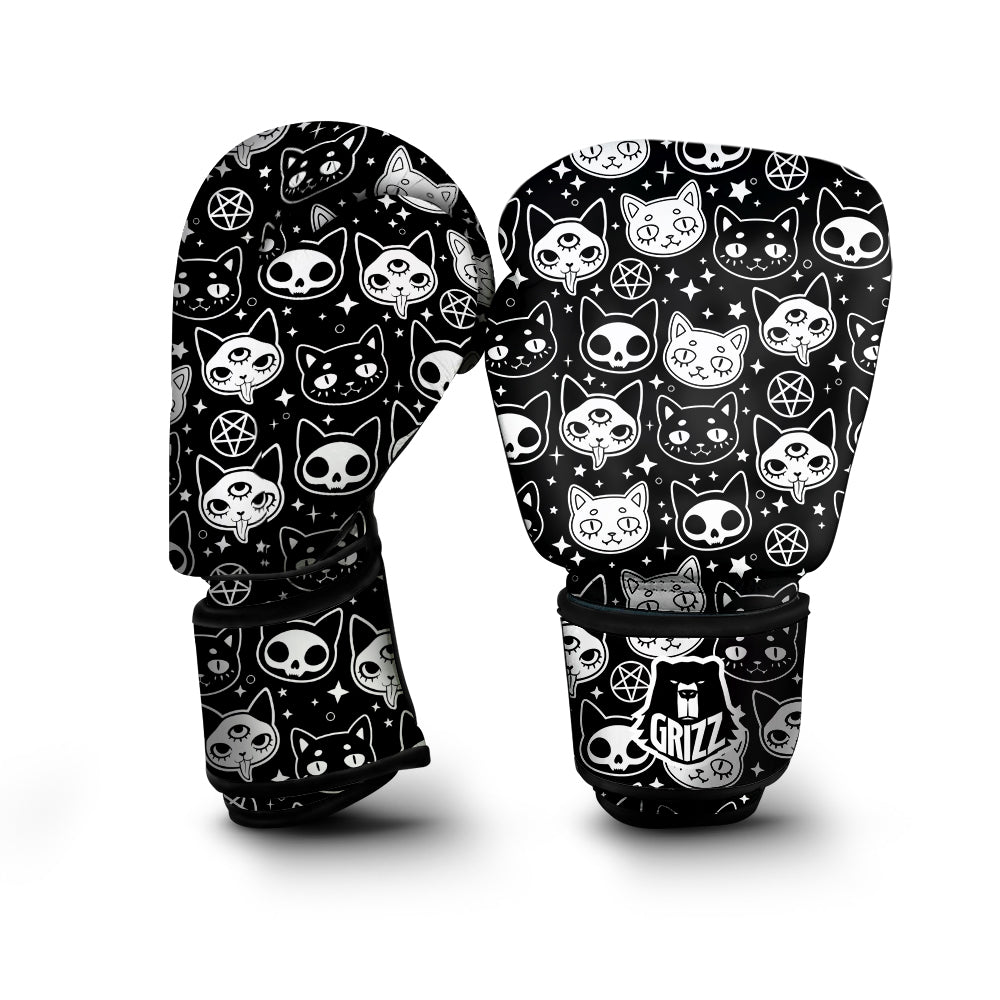 Witch And Ghost Black White Print Pattern Boxing Gloves-grizzshop