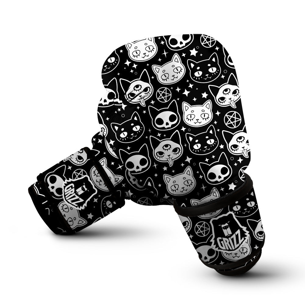 Witch And Ghost Black White Print Pattern Boxing Gloves-grizzshop