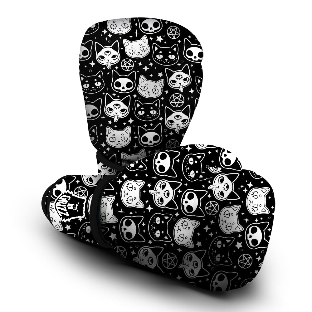 Witch And Ghost Black White Print Pattern Boxing Gloves-grizzshop