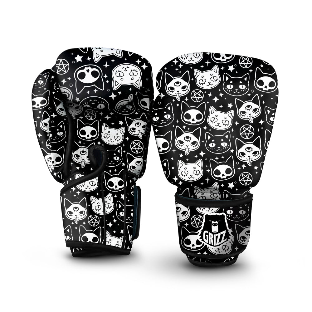 Witch And Ghost Black White Print Pattern Boxing Gloves-grizzshop