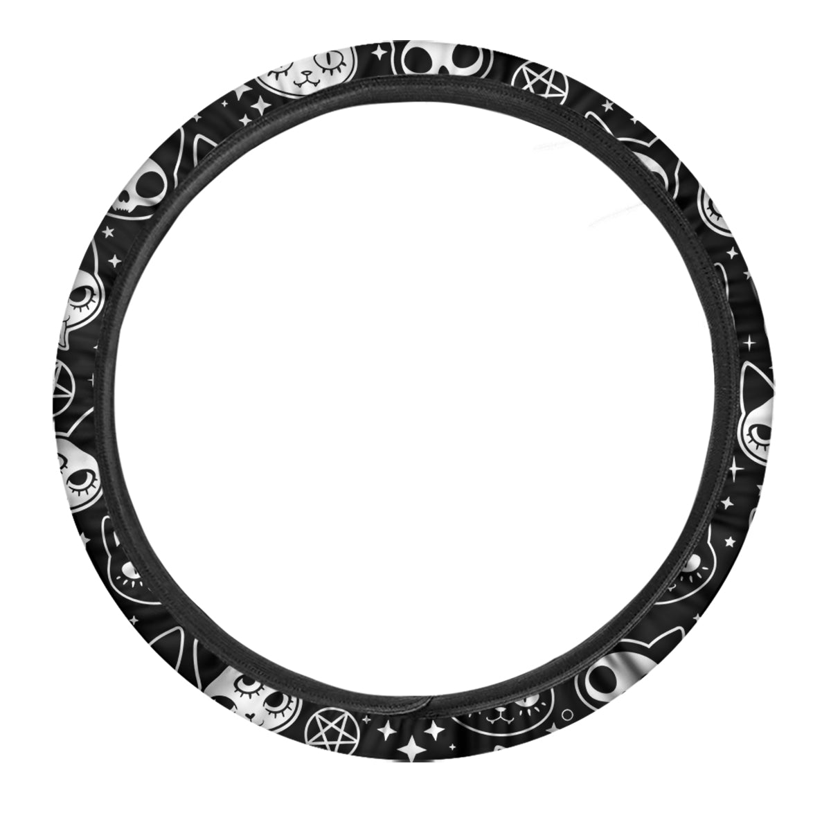 Witch And Ghost Black White Print Pattern Car Steering Wheel Cover-grizzshop