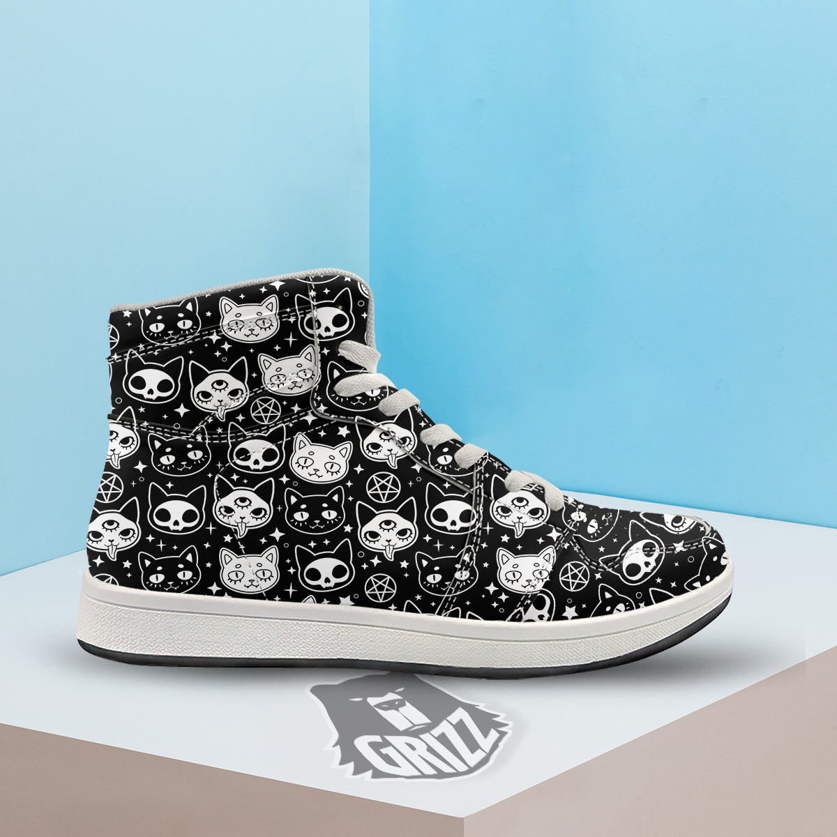 Witch And Ghost Black White Print Pattern High Top Sneakers-grizzshop