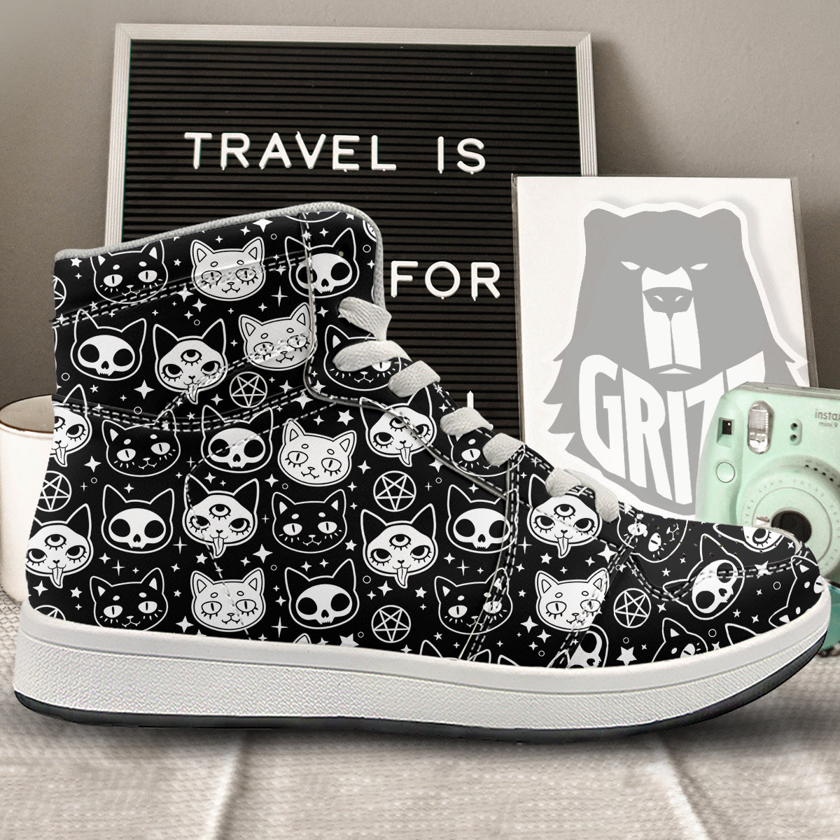 Witch And Ghost Black White Print Pattern High Top Sneakers-grizzshop