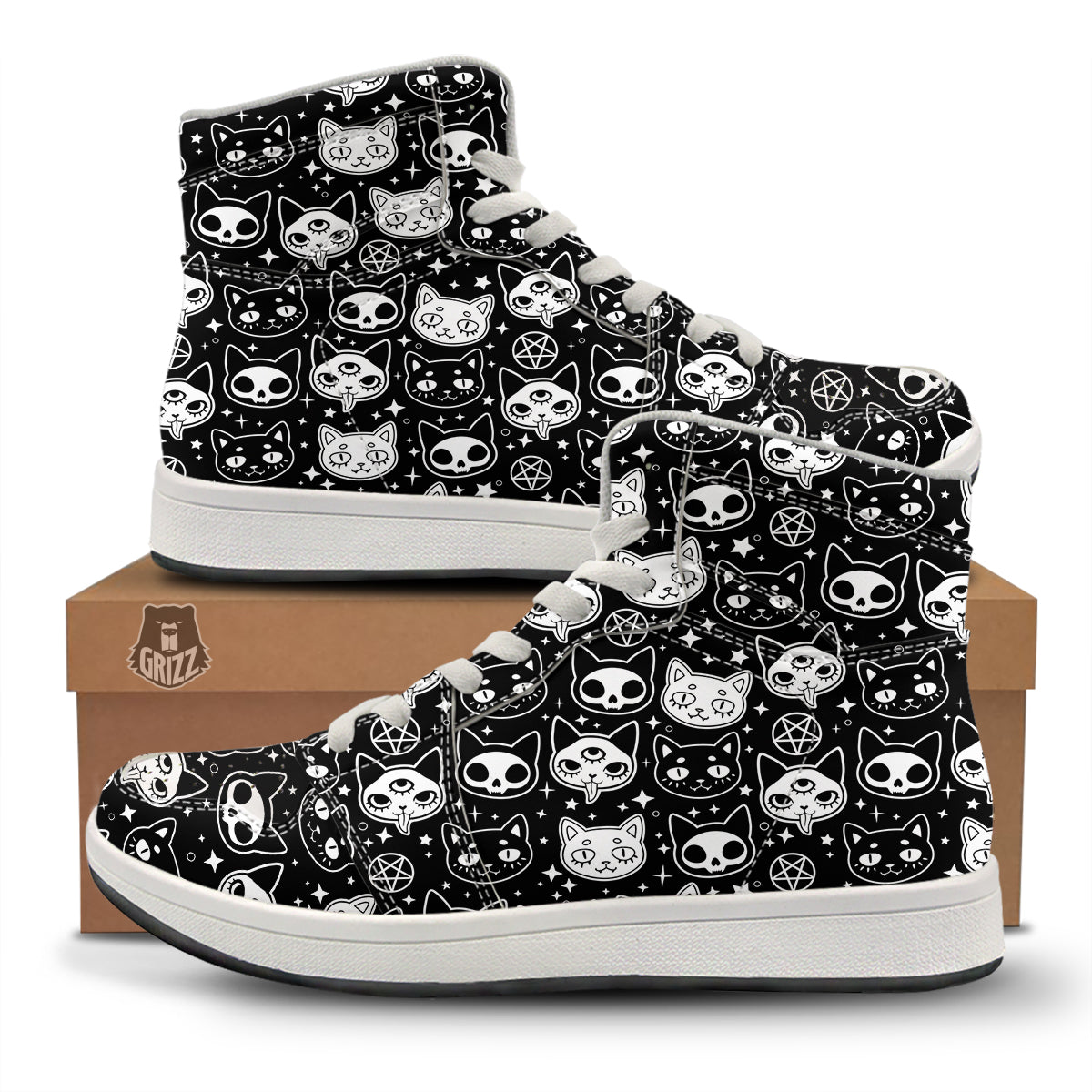 Witch And Ghost Black White Print Pattern High Top Sneakers-grizzshop