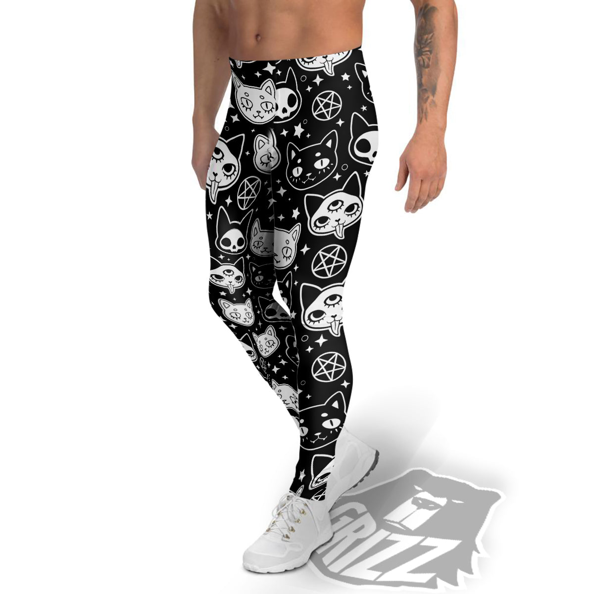 Witch And Ghost Black White Print Pattern Men's Leggings-grizzshop