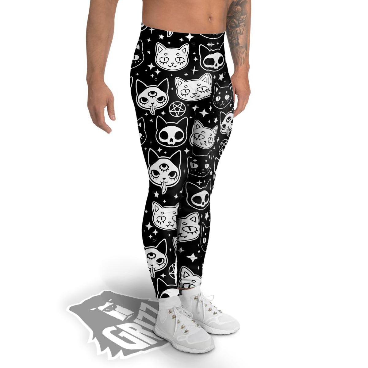 Witch And Ghost Black White Print Pattern Men's Leggings-grizzshop