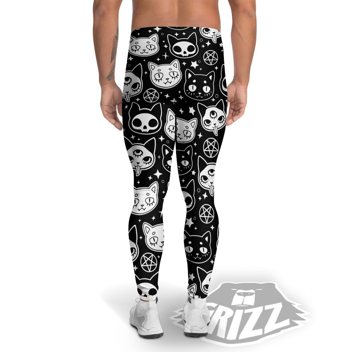 Witch And Ghost Black White Print Pattern Men's Leggings-grizzshop