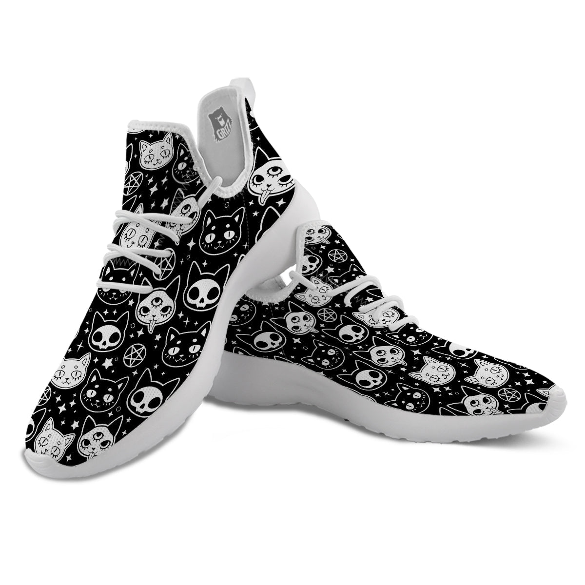 Witch And Ghost Black White Print Pattern White Athletic Shoes-grizzshop