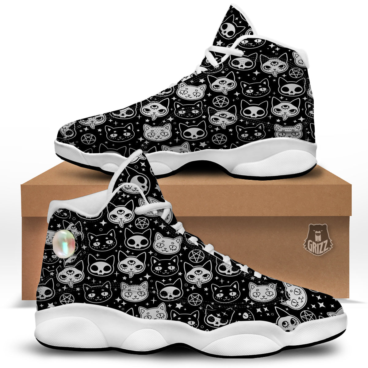 Witch And Ghost Black White Print Pattern White Basketball Shoes-grizzshop