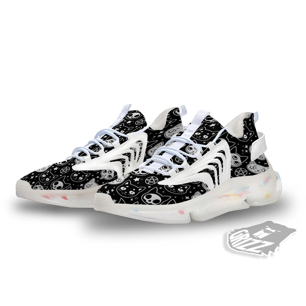 Witch And Ghost Black White Print Pattern White Gym Shoes-grizzshop