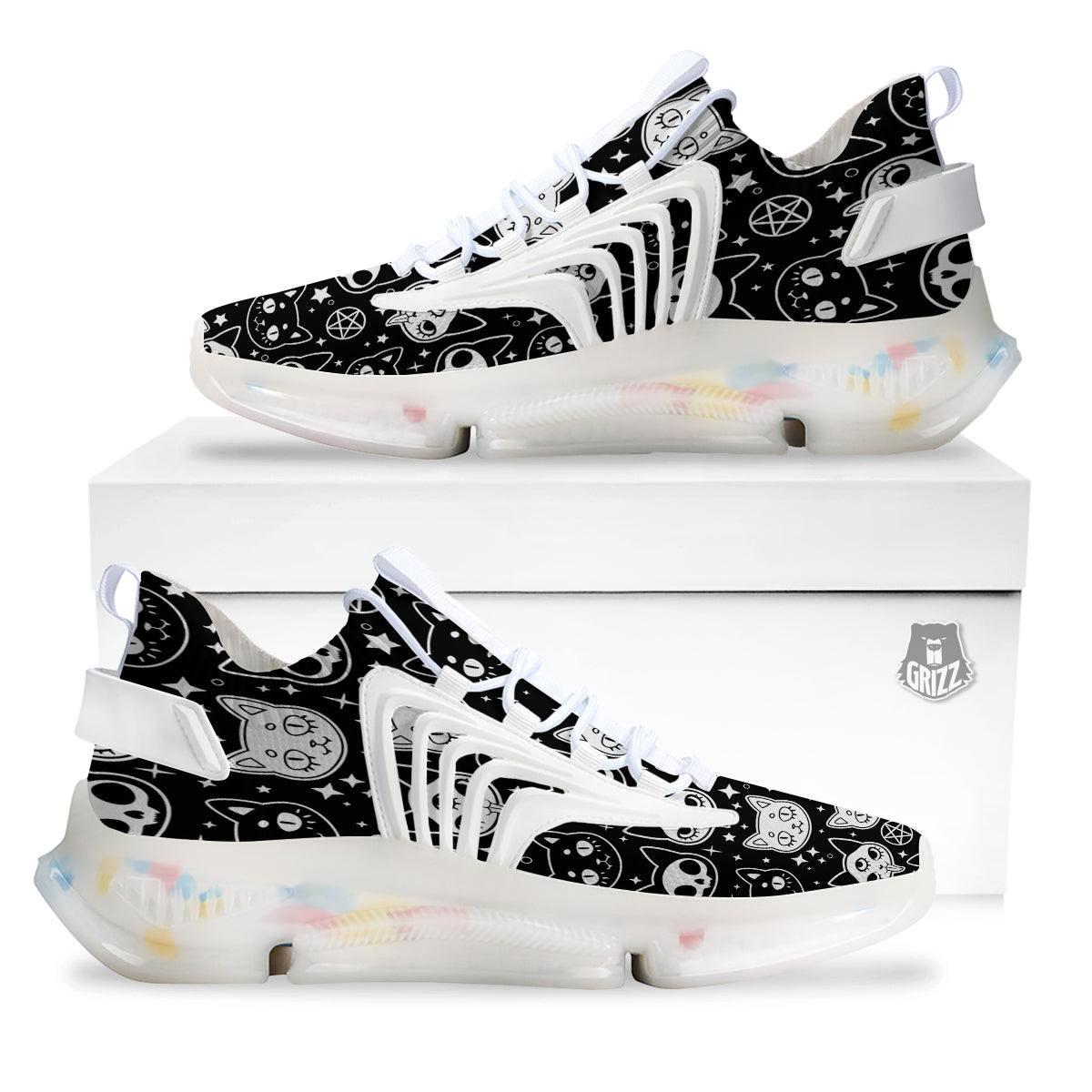 Witch And Ghost Black White Print Pattern White Gym Shoes-grizzshop