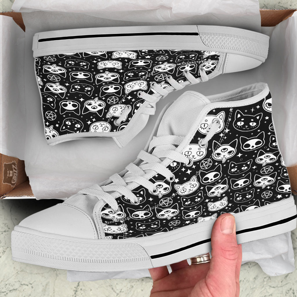 Witch And Ghost Black White Print Pattern White High Top Shoes-grizzshop