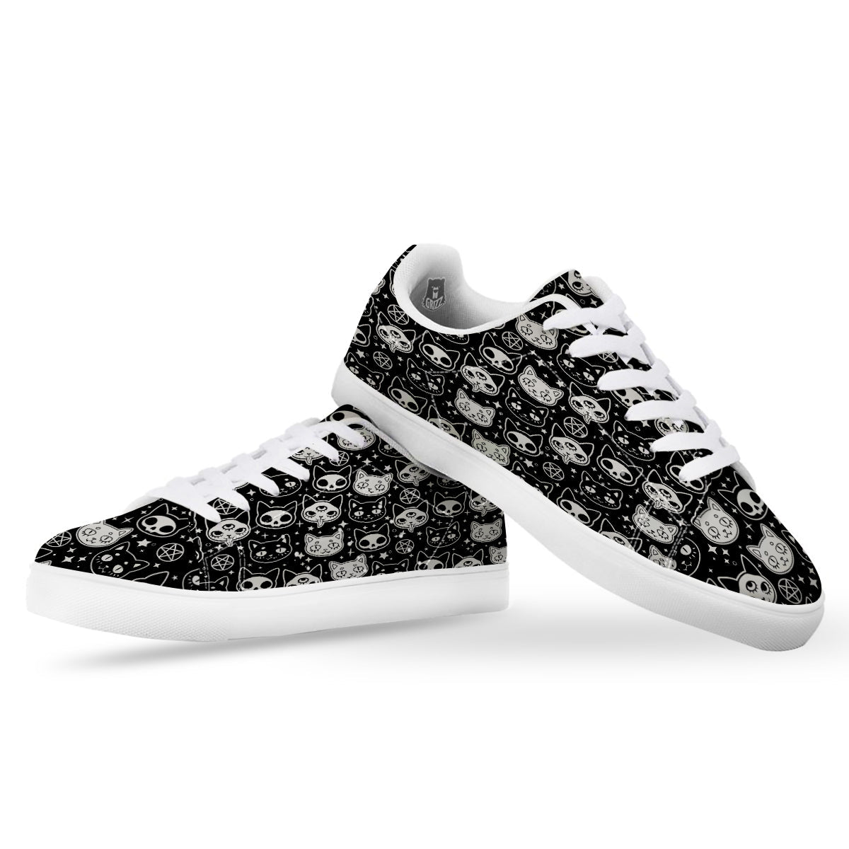Witch And Ghost Black White Print Pattern White Low Top Sneakers-grizzshop