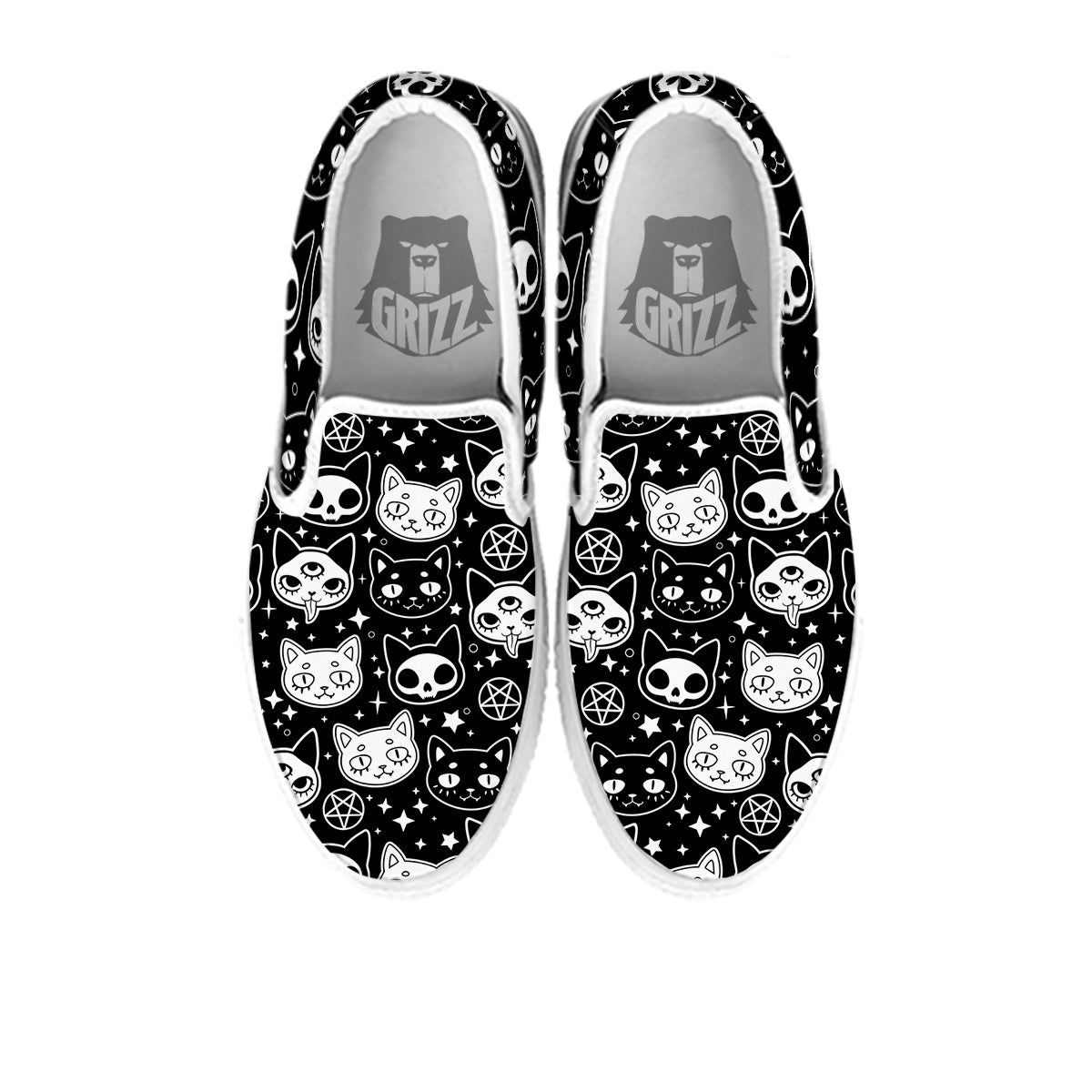 Witch And Ghost Black White Print Pattern White Slip On Shoes-grizzshop