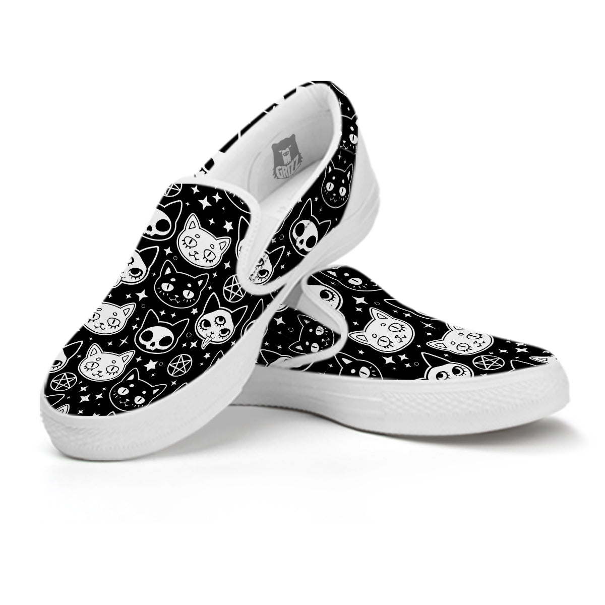 Witch And Ghost Black White Print Pattern White Slip On Shoes-grizzshop