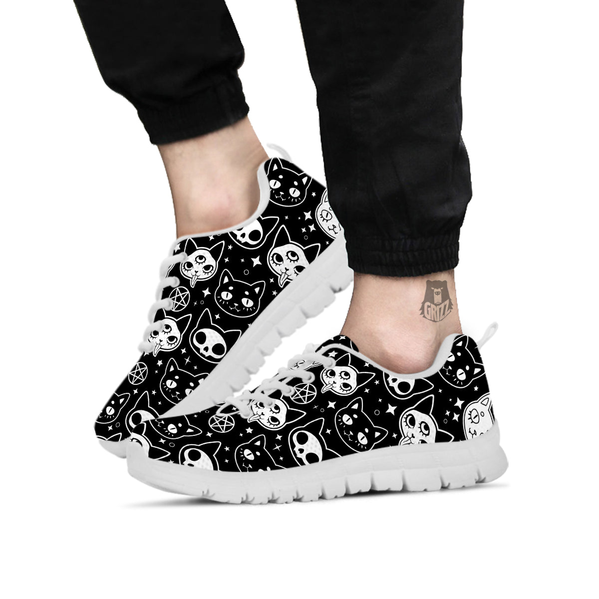 Witch And Ghost Black White Print Pattern White Sneaker-grizzshop