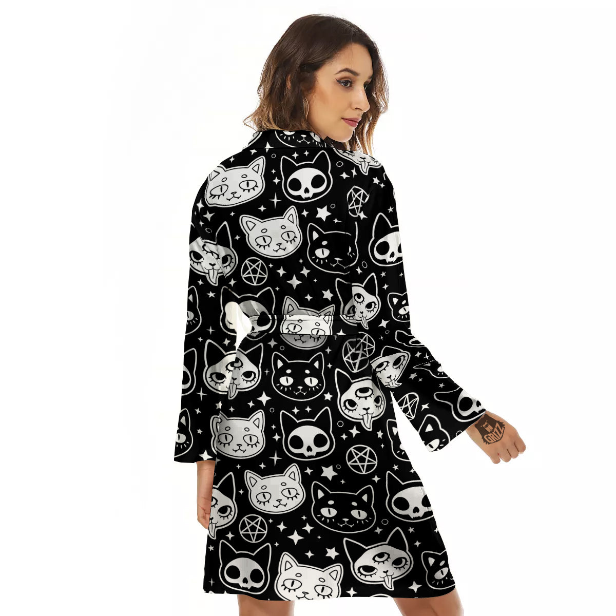 Witch And Ghost Black White Print Pattern Women's Robe-grizzshop