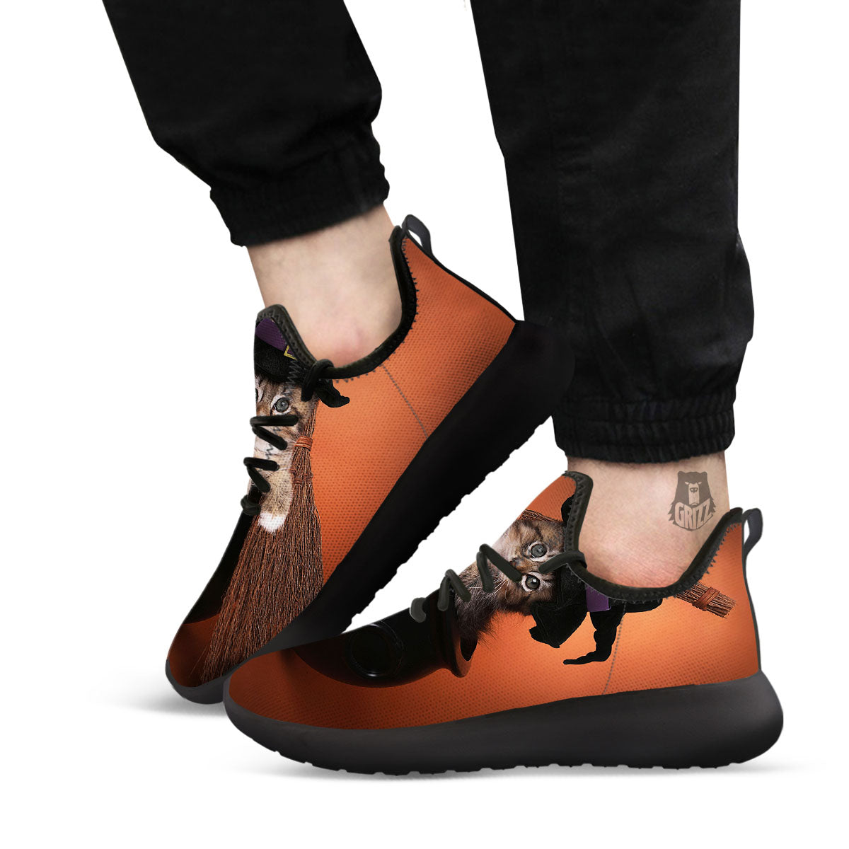 Witch Cat Halloween Cute Print Black Athletic Shoes-grizzshop