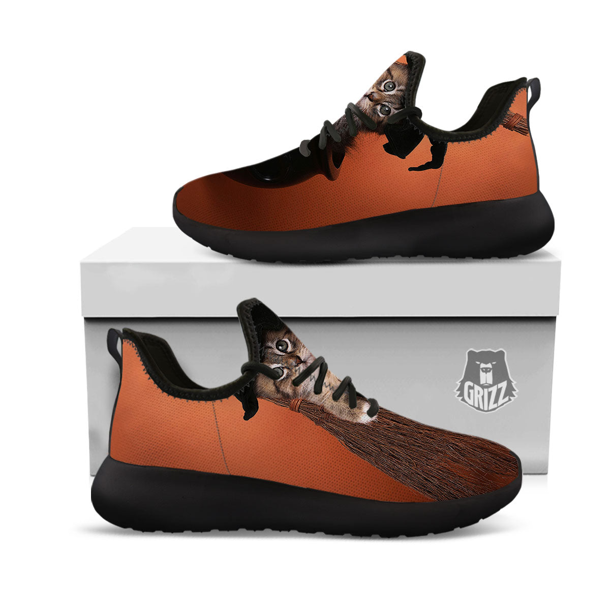 Witch Cat Halloween Cute Print Black Athletic Shoes-grizzshop