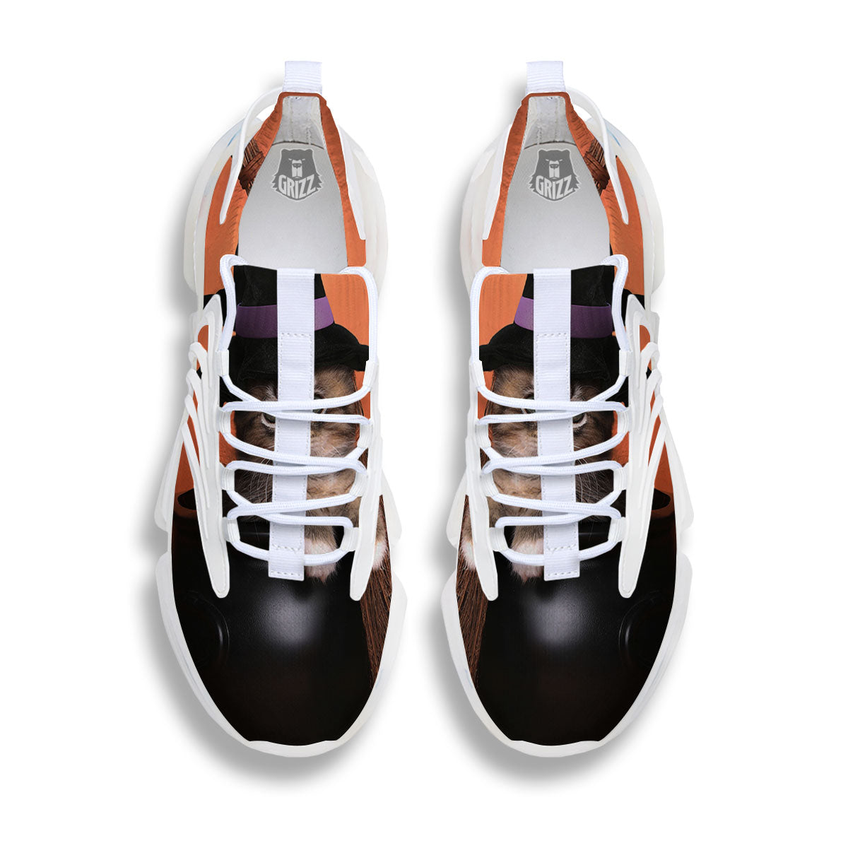 Witch Cat Halloween Cute Print White Gym Shoes-grizzshop