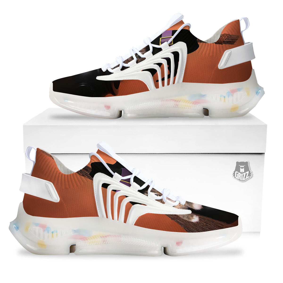 Witch Cat Halloween Cute Print White Gym Shoes-grizzshop