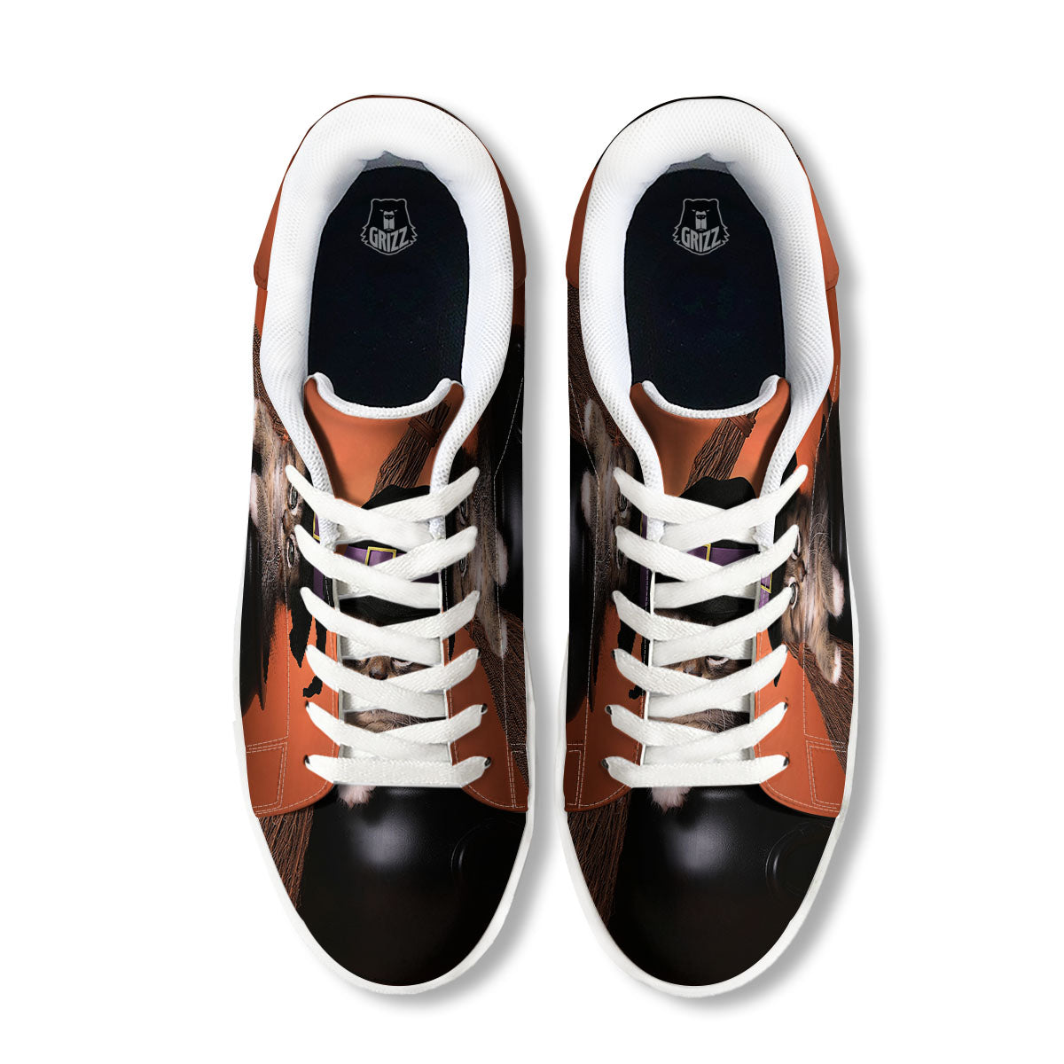 Witch Cat Halloween Cute Print White Low Top Sneakers-grizzshop