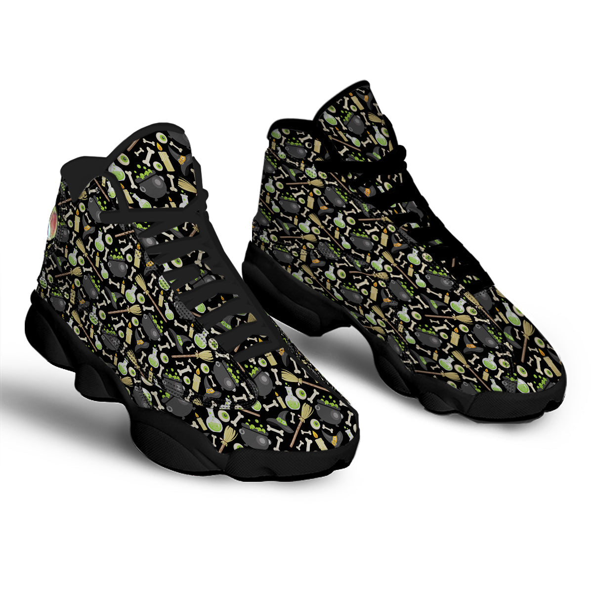 Witch Cauldron Green Print Pattern Black Basketball Shoes-grizzshop
