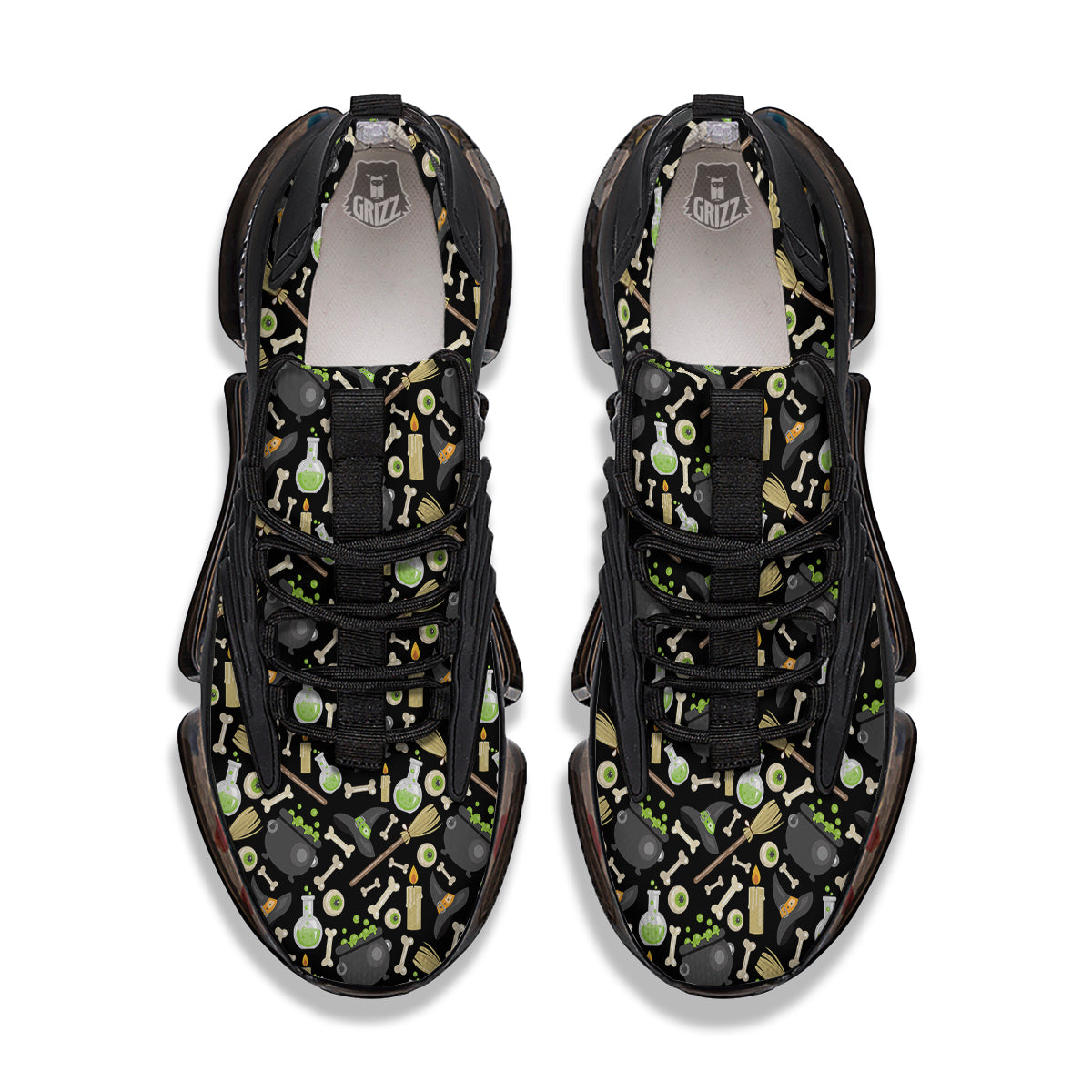 Witch Cauldron Green Print Pattern Black Gym Shoes-grizzshop