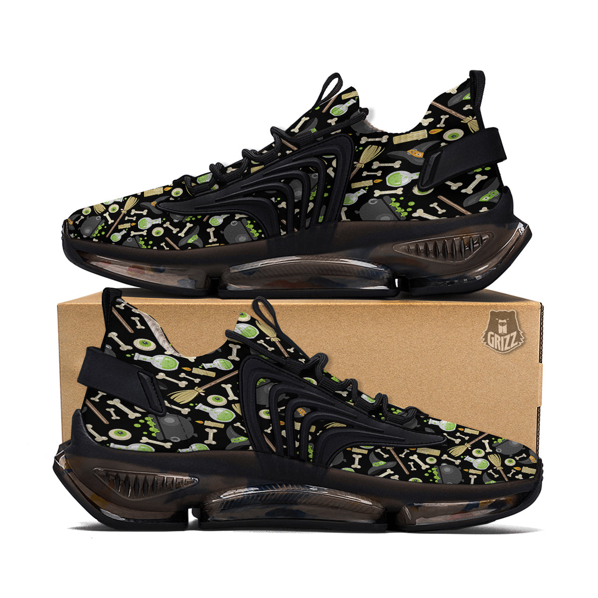 Witch Cauldron Green Print Pattern Black Gym Shoes-grizzshop
