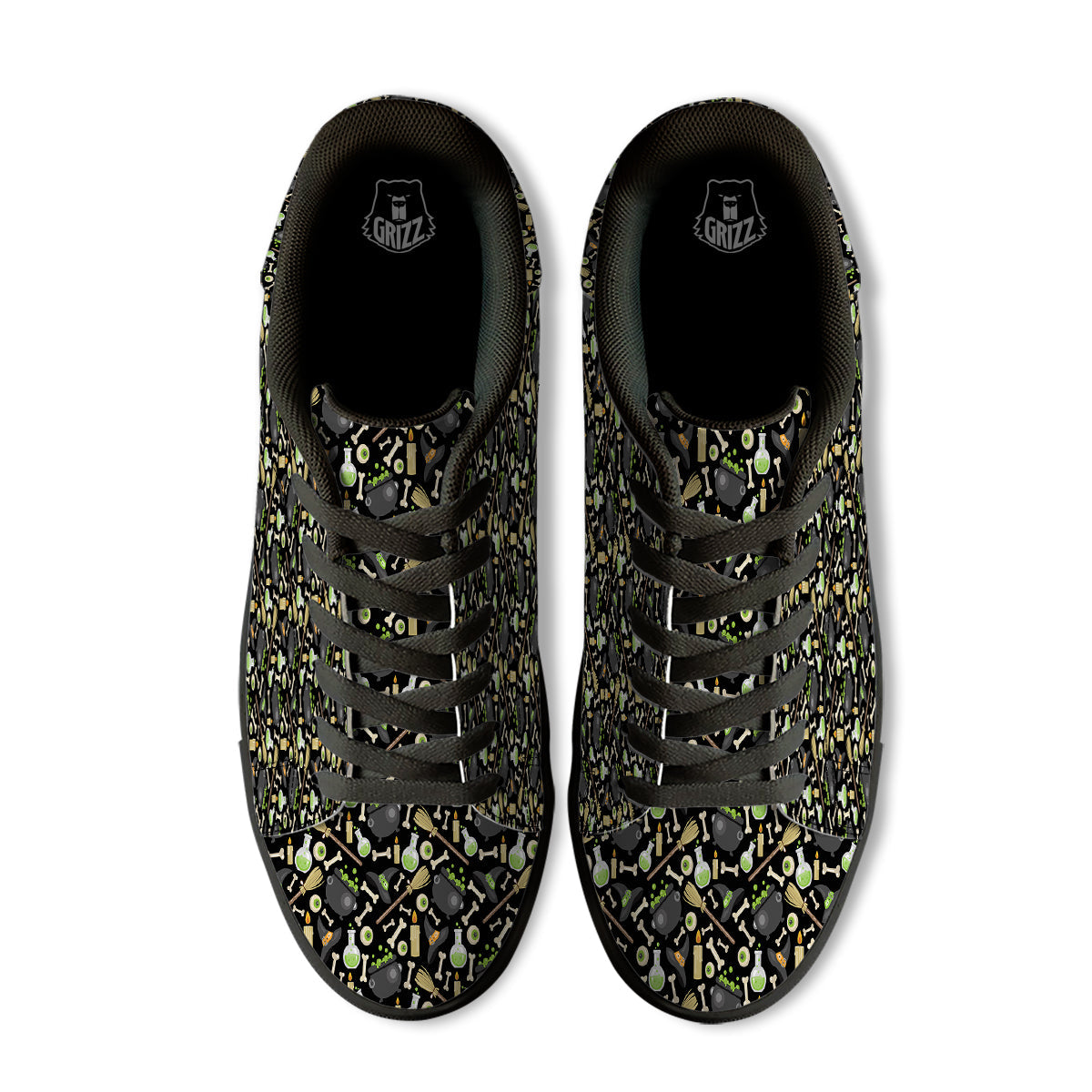 Witch Cauldron Green Print Pattern Black Low Top Sneakers-grizzshop
