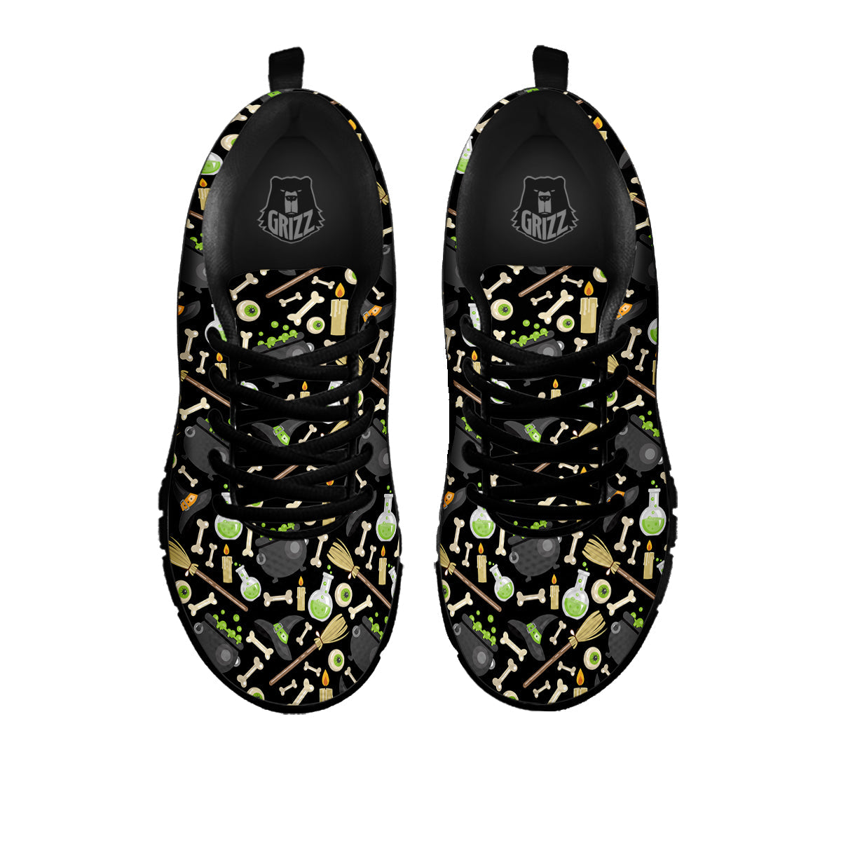 Witch Cauldron Green Print Pattern Black Sneaker-grizzshop