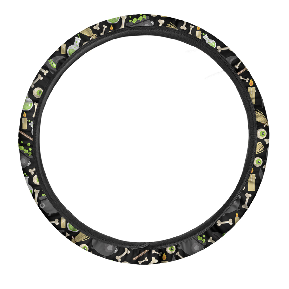 Witch Cauldron Green Print Pattern Car Steering Wheel Cover-grizzshop