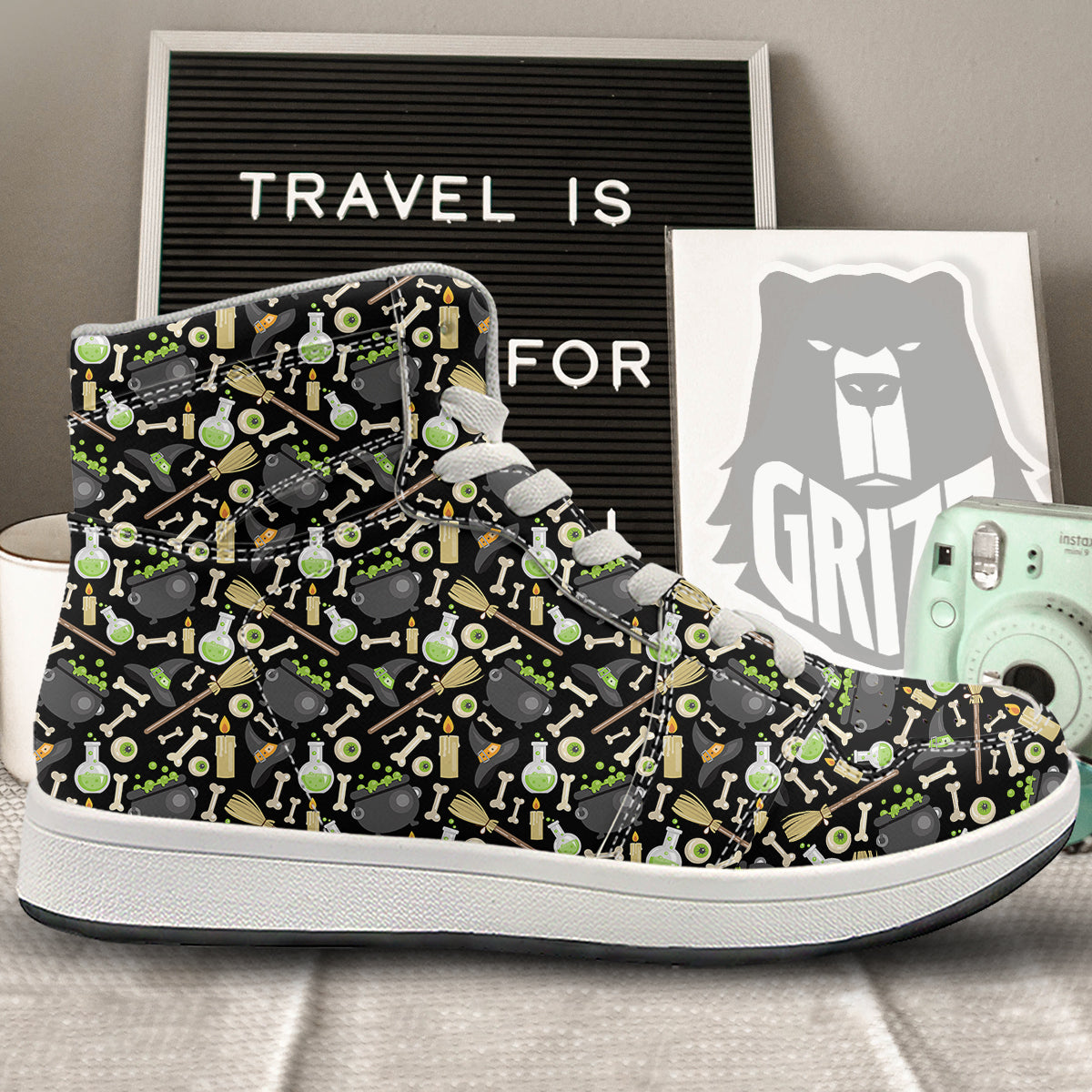 Witch Cauldron Green Print Pattern High Top Sneakers-grizzshop