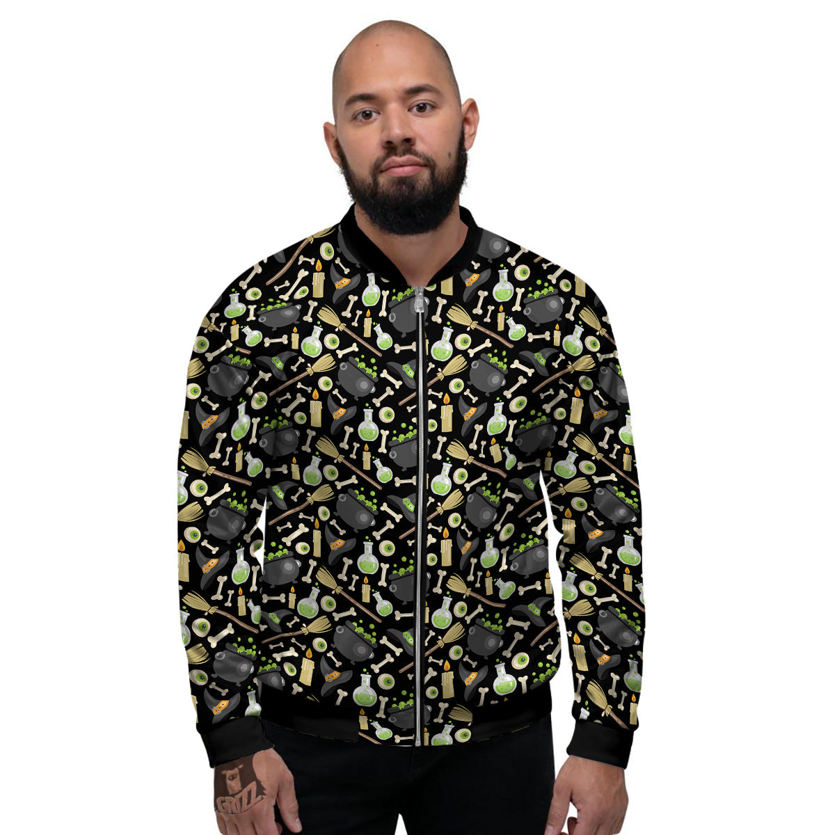Witch Cauldron Green Print Pattern Men's Bomber Jacket-grizzshop