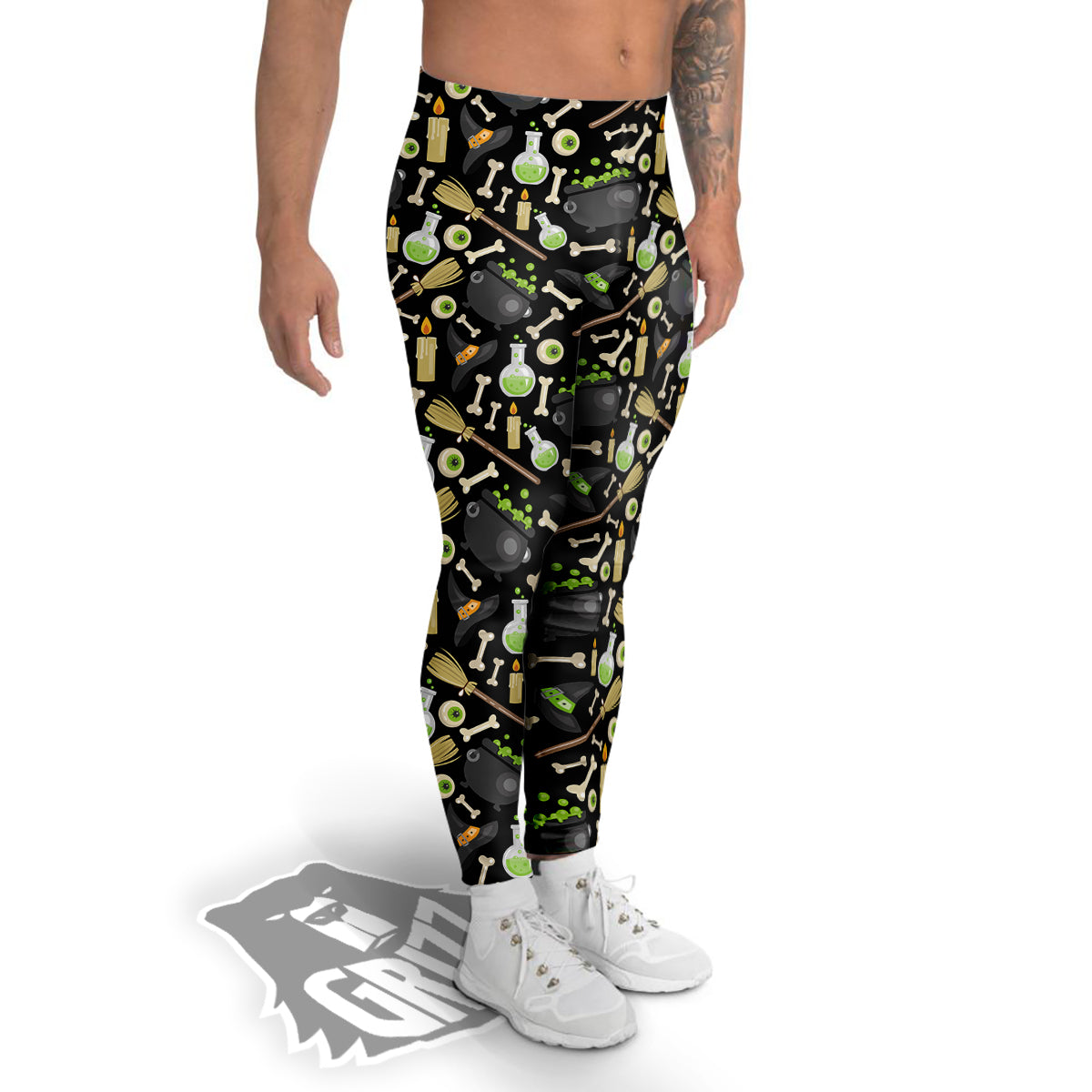 Witch Cauldron Green Print Pattern Men's Leggings-grizzshop