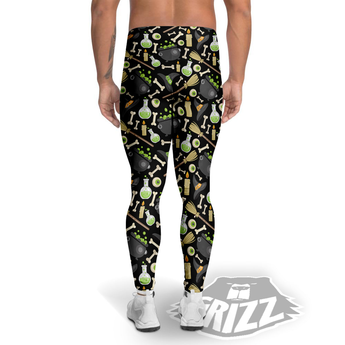 Witch Cauldron Green Print Pattern Men's Leggings-grizzshop