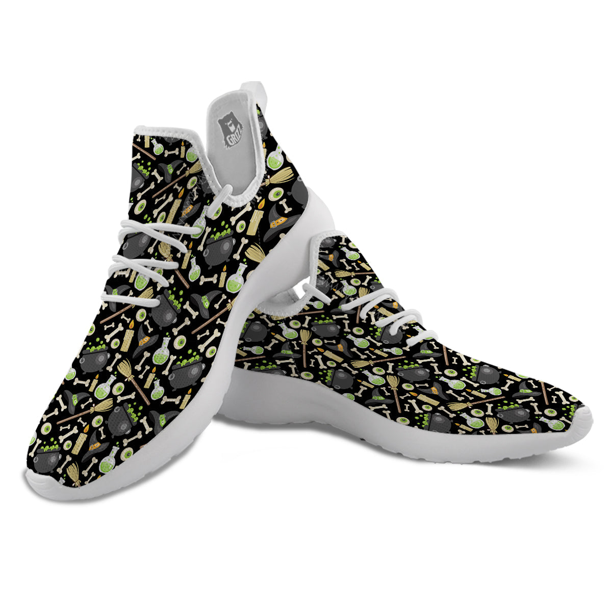 Witch Cauldron Green Print Pattern White Athletic Shoes-grizzshop