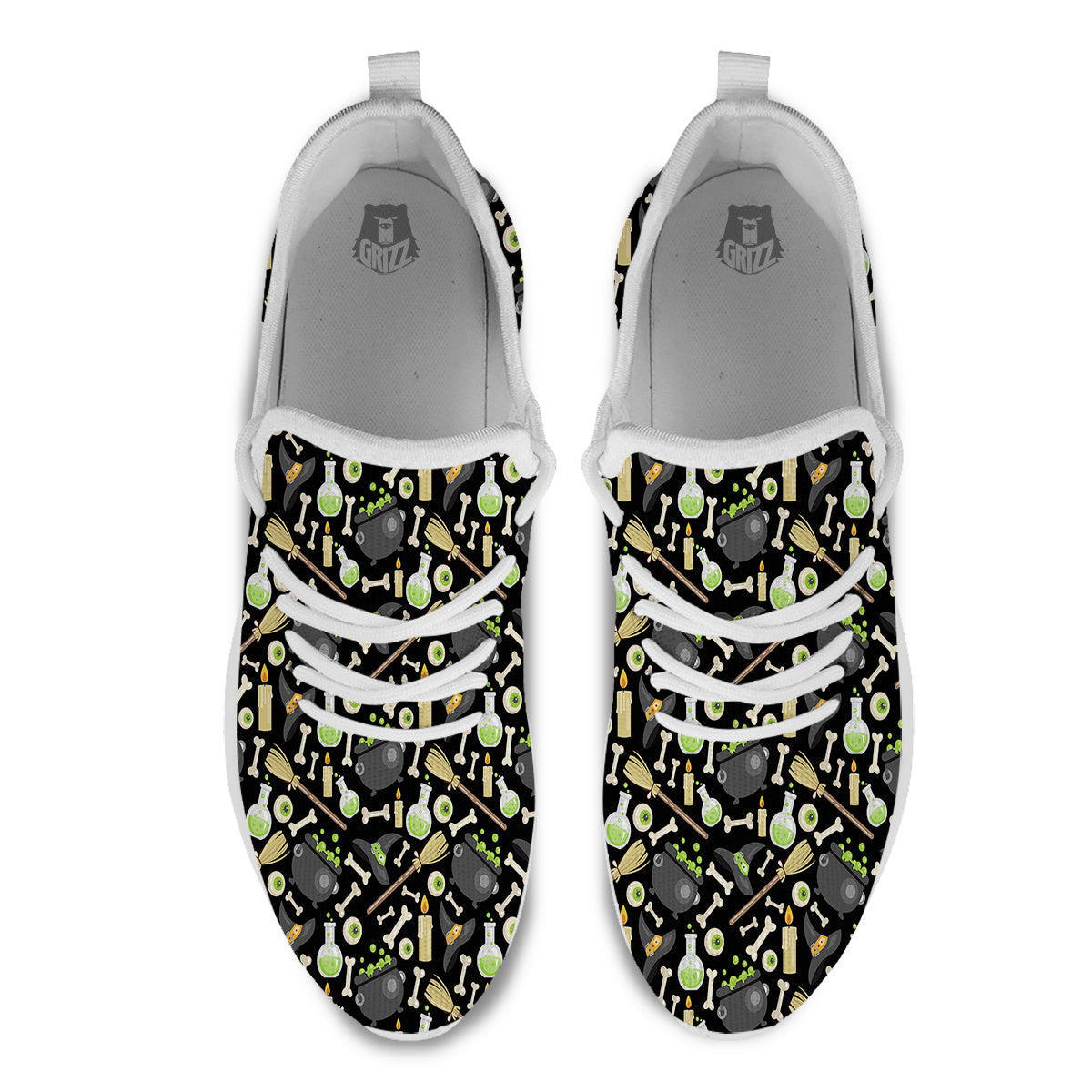 Witch Cauldron Green Print Pattern White Athletic Shoes-grizzshop